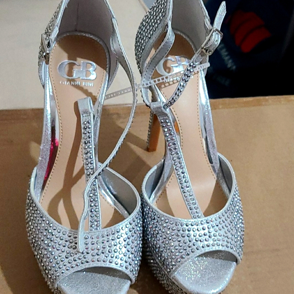 Silver high heel shoes